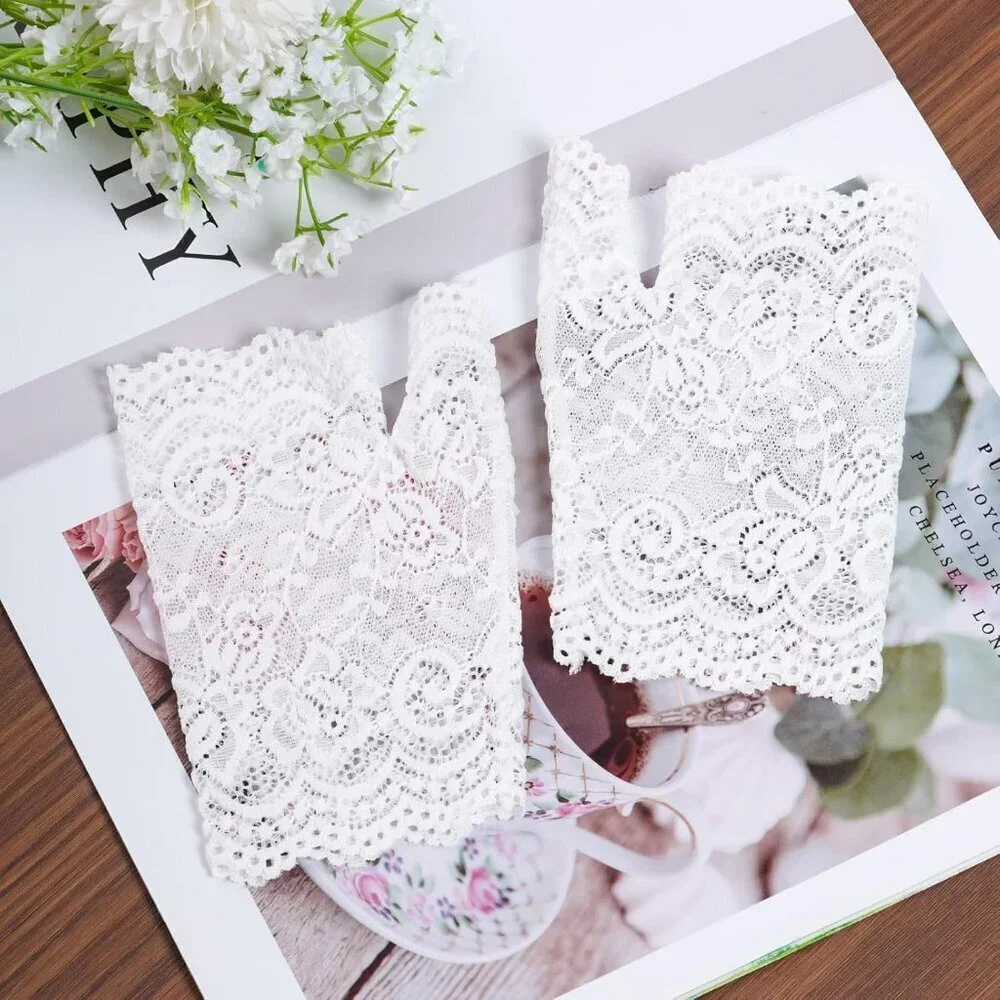 Women's 2 Pairs White Lace Fingerless Gloves Party Prom Costume Accessories